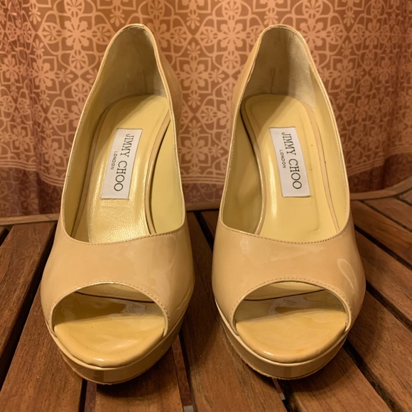 Jimmy Choo Shoes - Jimmy Choo 37 Nude Peep Toe Heels 7